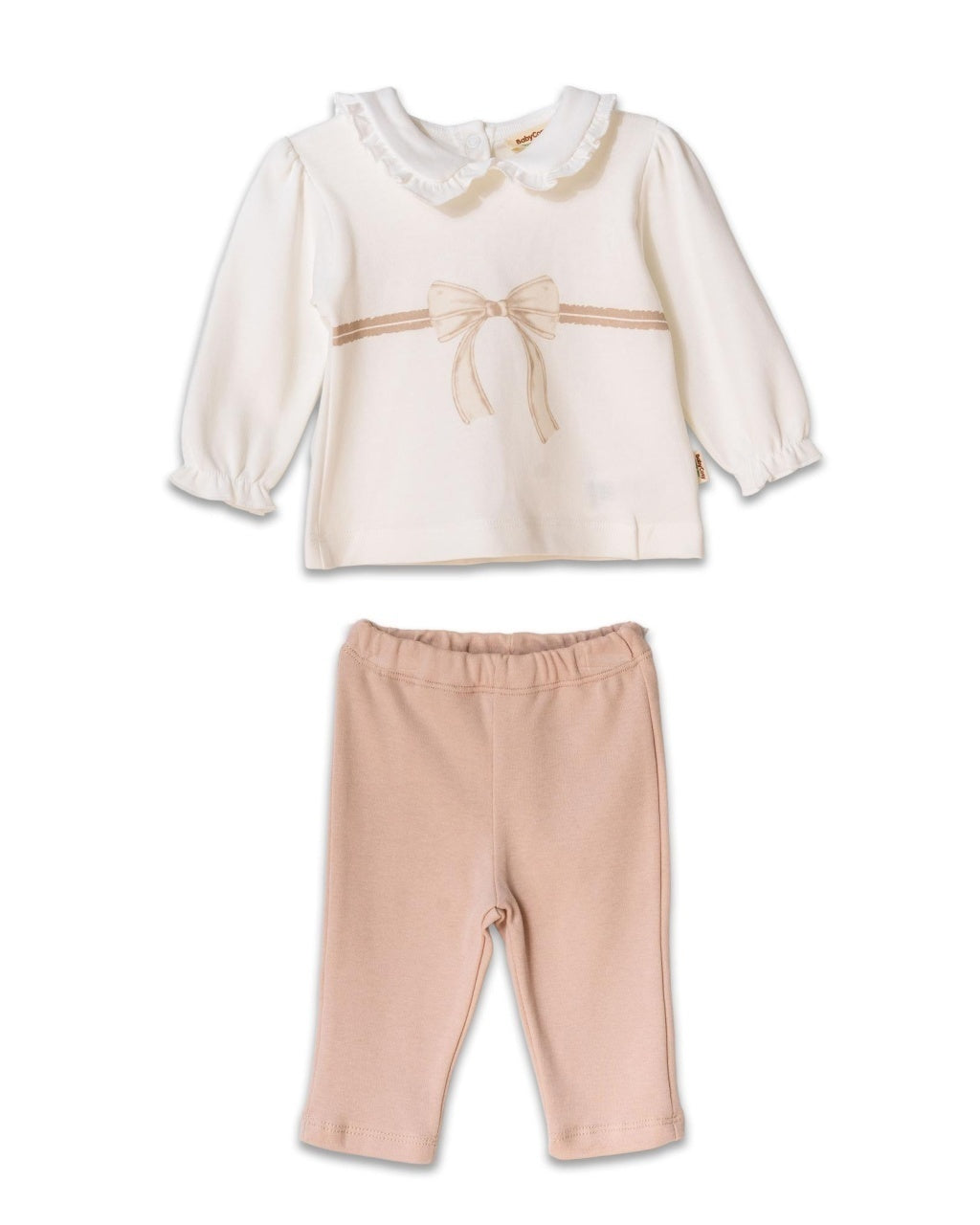 Set bluză cu volănaș și pantalonași, Bow, BabyCosy, 100%bumbac organic