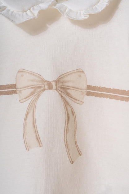 Set bluză cu volănaș și pantalonași, Bow, BabyCosy, 100%bumbac organic