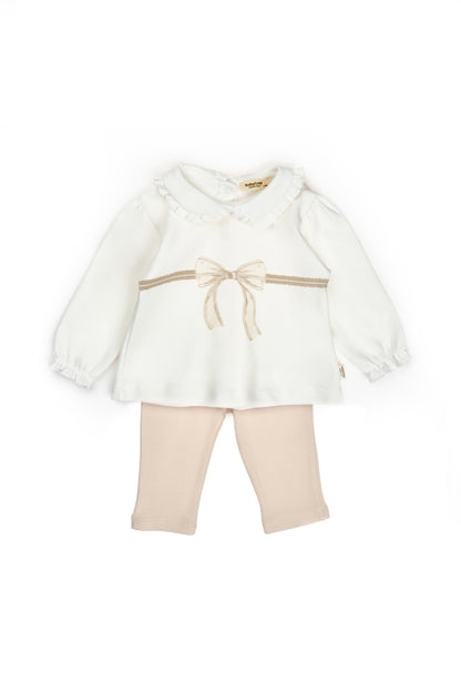 Set bluză cu volănaș și pantalonași, Bow, BabyCosy, 100%bumbac organic
