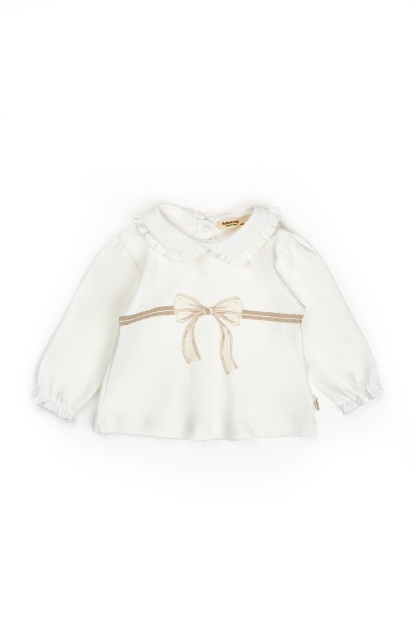Set bluză cu volănaș și pantalonași, Bow, BabyCosy, 100%bumbac organic