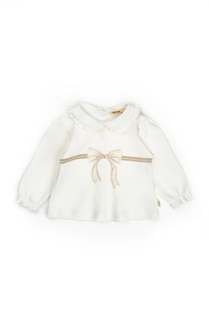 Set bluză cu volănaș și pantalonași, Bow, BabyCosy, 100%bumbac organic