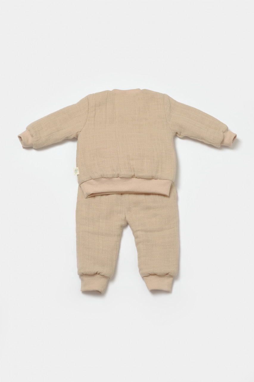 Set bluza dublata si pantaloni Ursulet, Winter muselin - Apricot, BabyCosy