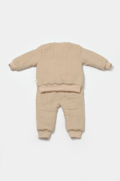 Set bluza dublata si pantaloni Ursulet, Winter muselin - Apricot, BabyCosy