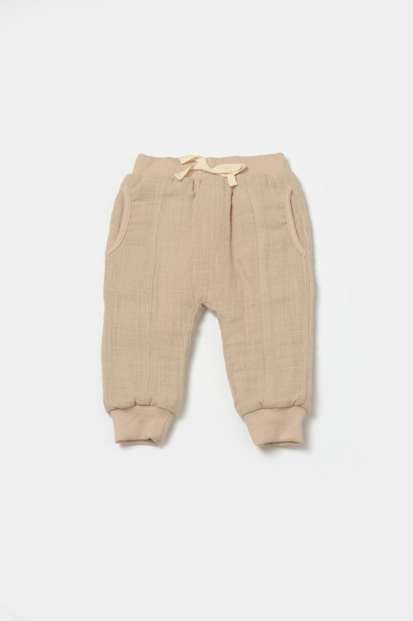 Set bluza dublata si pantaloni Ursulet, Winter muselin - Apricot, BabyCosy