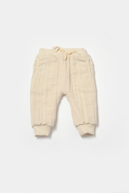 Set bluza dublata si pantaloni Ursulet, Winter muselin - Stone, BabyCosy