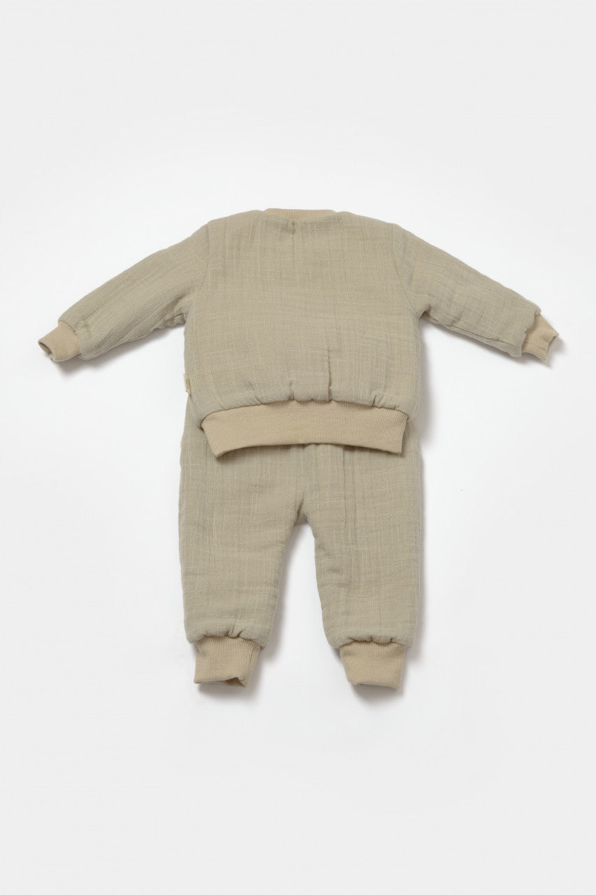 Set bluza dublata si pantaloni Ursulet, Winter muselin - Verde, BabyCosy