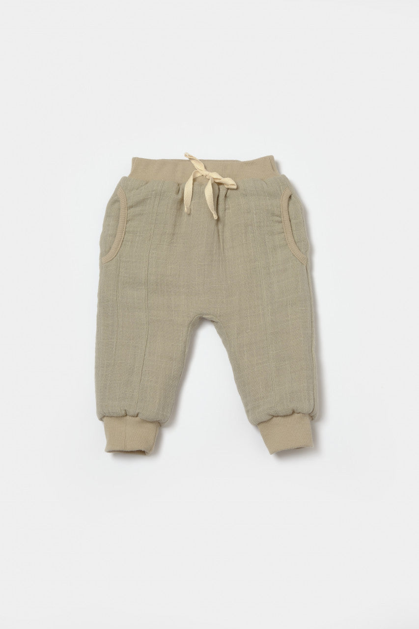 Set bluza dublata si pantaloni Ursulet, Winter muselin - Verde, BabyCosy