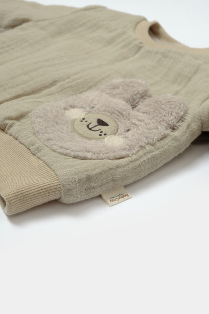 Set bluza dublata si pantaloni Ursulet, Winter muselin - Verde, BabyCosy