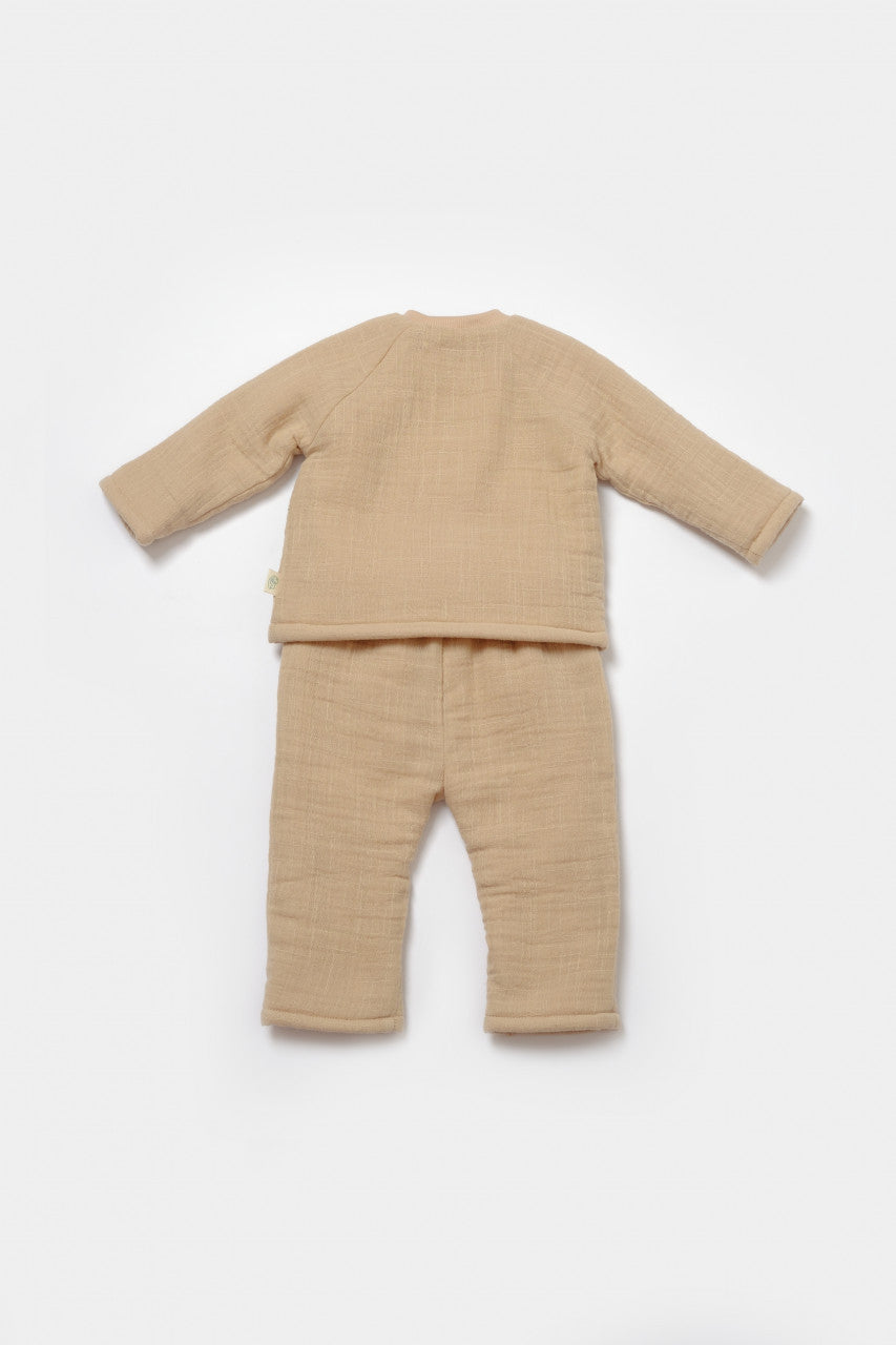 Set bluza dublata si pantaloni, Winter muselin - Apricot, BabyCosy