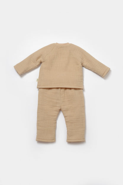 Set bluza dublata si pantaloni, Winter muselin - Apricot, BabyCosy