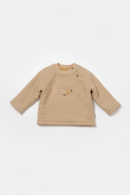 Set bluza dublata si pantaloni, Winter muselin - Apricot, BabyCosy