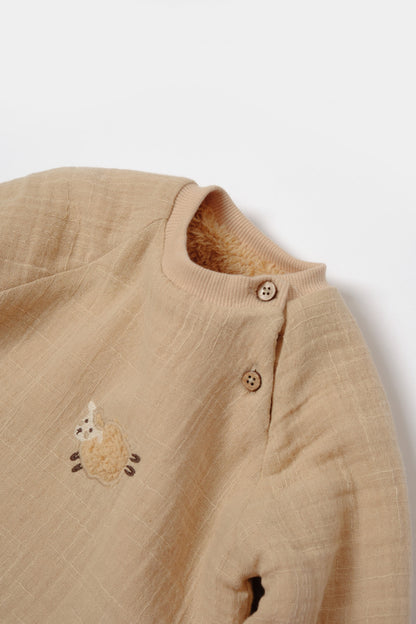 Set bluza dublata si pantaloni, Winter muselin - Apricot, BabyCosy
