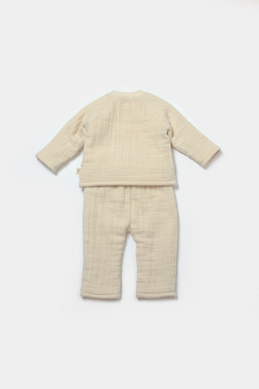 Set bluza dublata si pantaloni, Winter muselin - Stone, BabyCosy