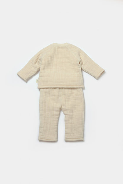 Set bluza dublata si pantaloni, Winter muselin - Stone, BabyCosy