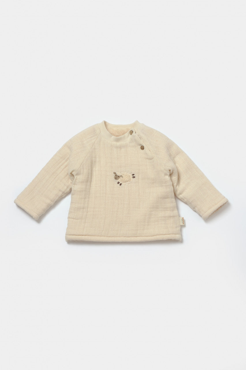 Set bluza dublata si pantaloni, Winter muselin - Stone, BabyCosy