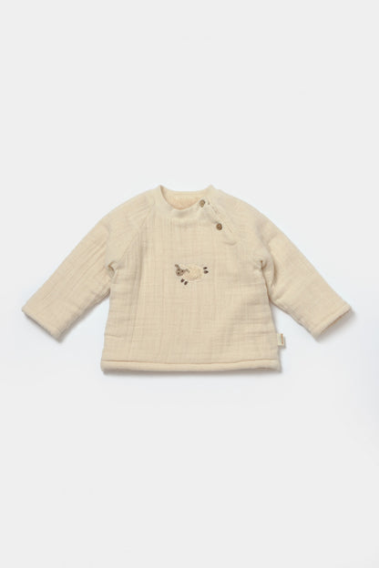 Set bluza dublata si pantaloni, Winter muselin - Stone, BabyCosy