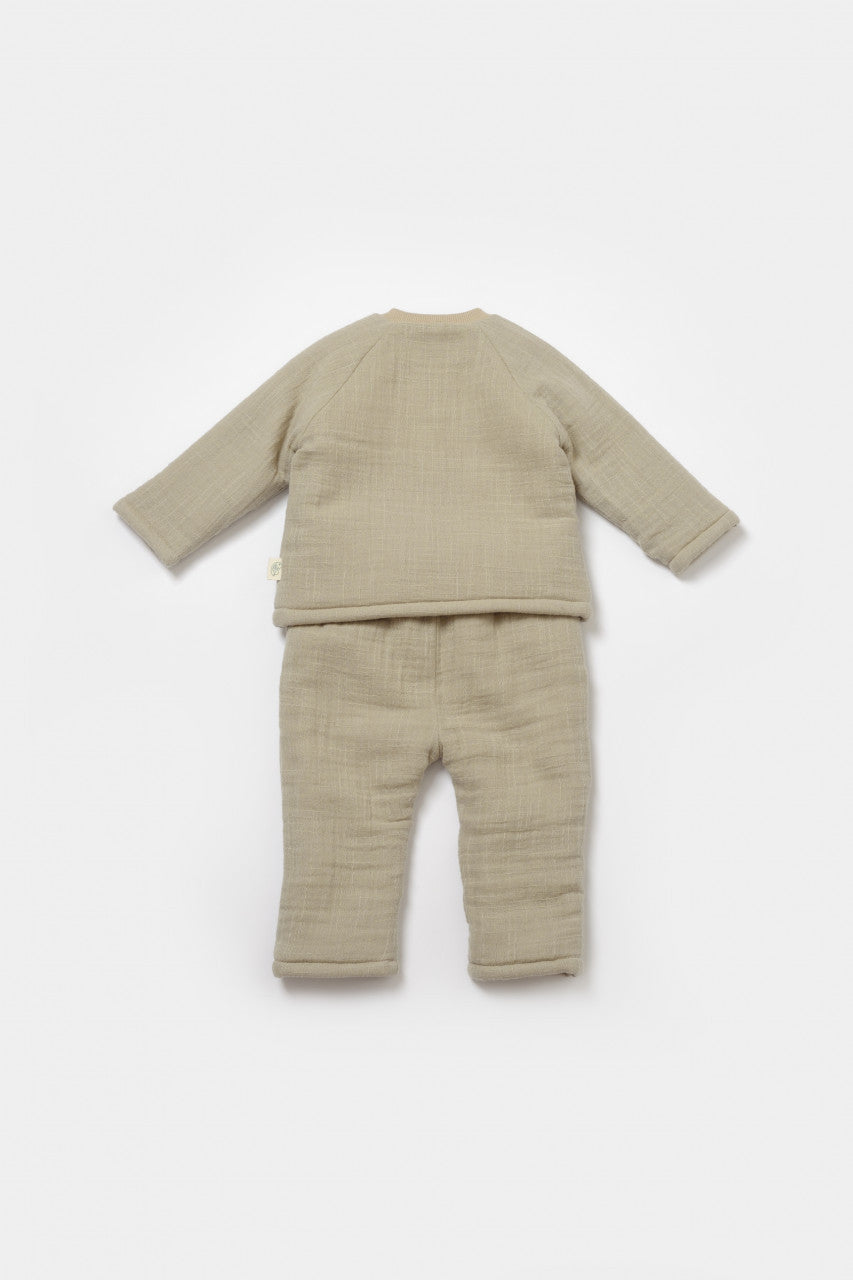 Set bluza dublata si pantaloni, Winter muselin- Verde, BabyCosy