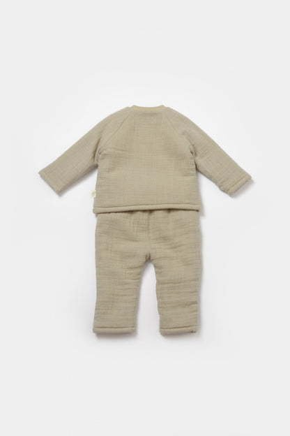 Set bluza dublata si pantaloni, Winter muselin- Verde, BabyCosy