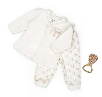 Set bluză și pantalon, Bow, BabyCosy, 100%bumbac organic, Powder