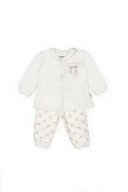 Set bluză și pantalon, Bow, BabyCosy, 100%bumbac organic, Powder