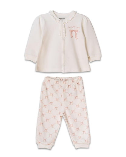 Set bluză și pantalon, Bow, BabyCosy, 100%bumbac organic, Powder