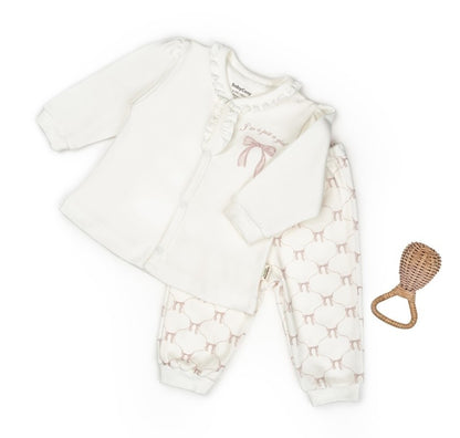Set bluză și pantalon, Bow, BabyCosy, 100%bumbac organic, Powder