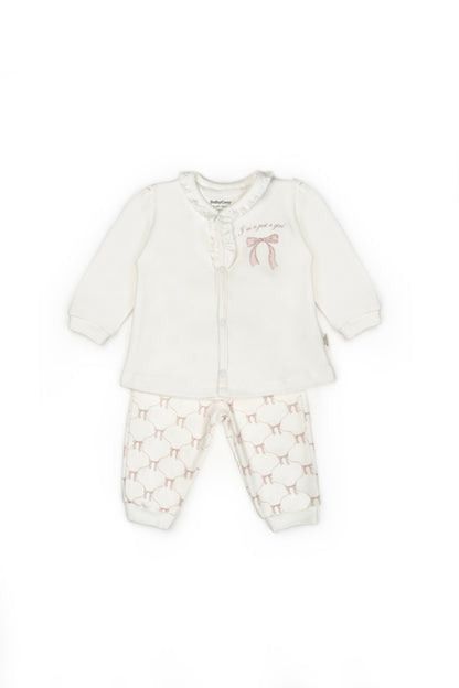 Set bluză și pantalon, Bow, BabyCosy, 100%bumbac organic, Powder