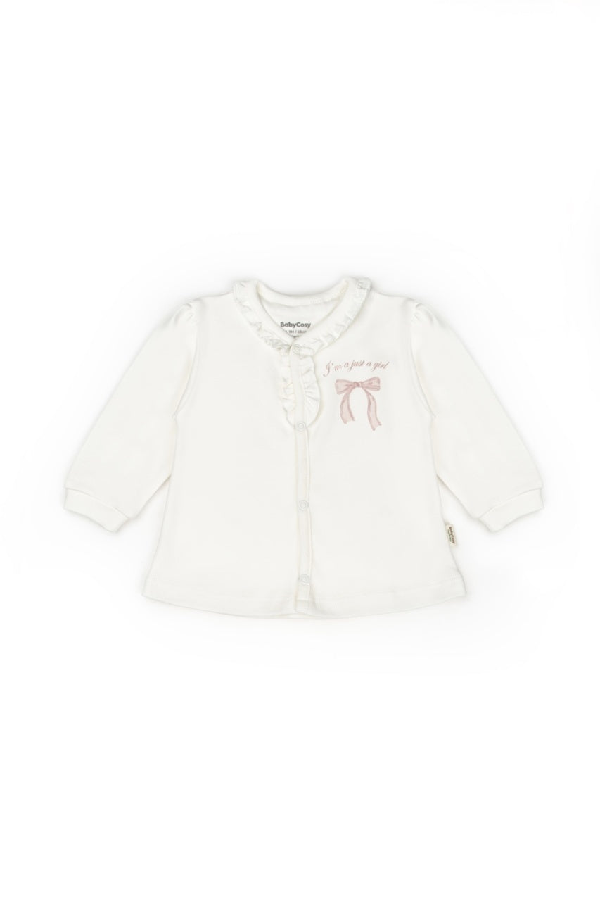 Set bluză și pantalon, Bow, BabyCosy, 100%bumbac organic, Powder