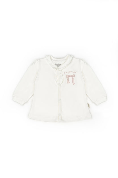 Set bluză și pantalon, Bow, BabyCosy, 100%bumbac organic, Powder