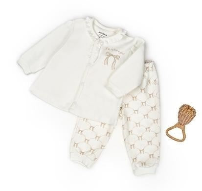 Set bluză și pantalon, Bow, BabyCosy, 100%bumbac organic, Stone