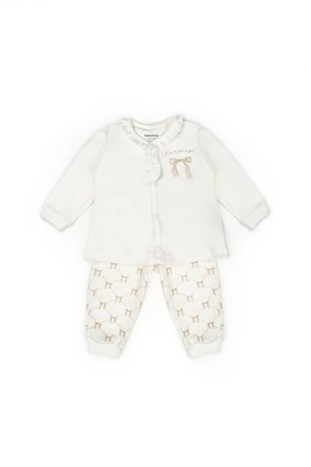 Set bluză și pantalon, Bow, BabyCosy, 100%bumbac organic, Stone