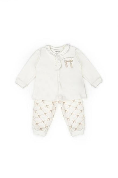 Set bluză și pantalon, Bow, BabyCosy, 100%bumbac organic, Stone