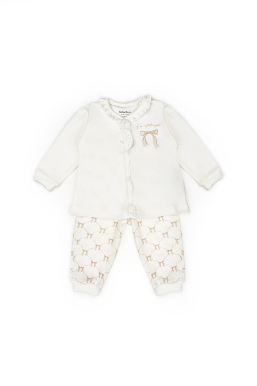 Set bluză și pantalon, Bow, BabyCosy, 100%bumbac organic, Stone