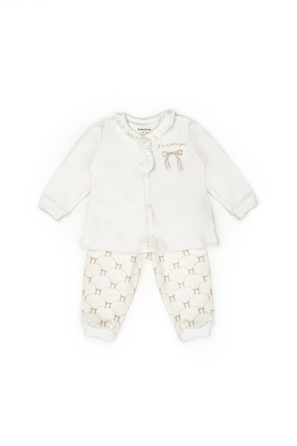Set bluză și pantalon, Bow, BabyCosy, 100%bumbac organic, Stone