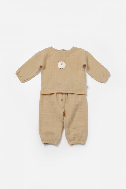 Set bluza si pantaloni, Winter muselin, 100% bumbac - Apricot, BabyCosy