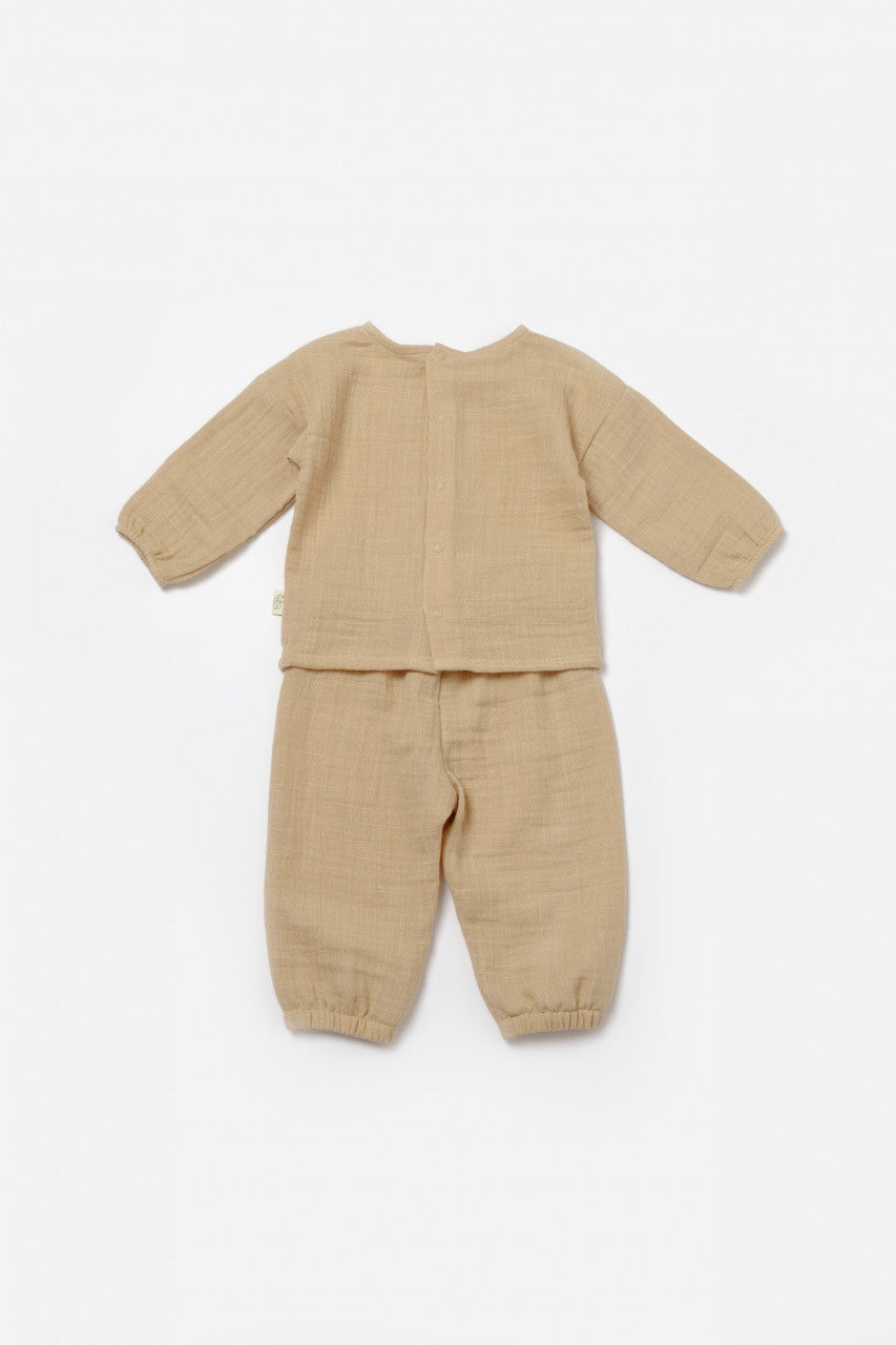 Set bluza si pantaloni, Winter muselin, 100% bumbac - Apricot, BabyCosy
