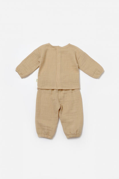 Set bluza si pantaloni, Winter muselin, 100% bumbac - Apricot, BabyCosy