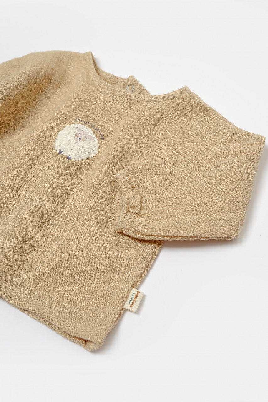 Set bluza si pantaloni, Winter muselin, 100% bumbac - Apricot, BabyCosy