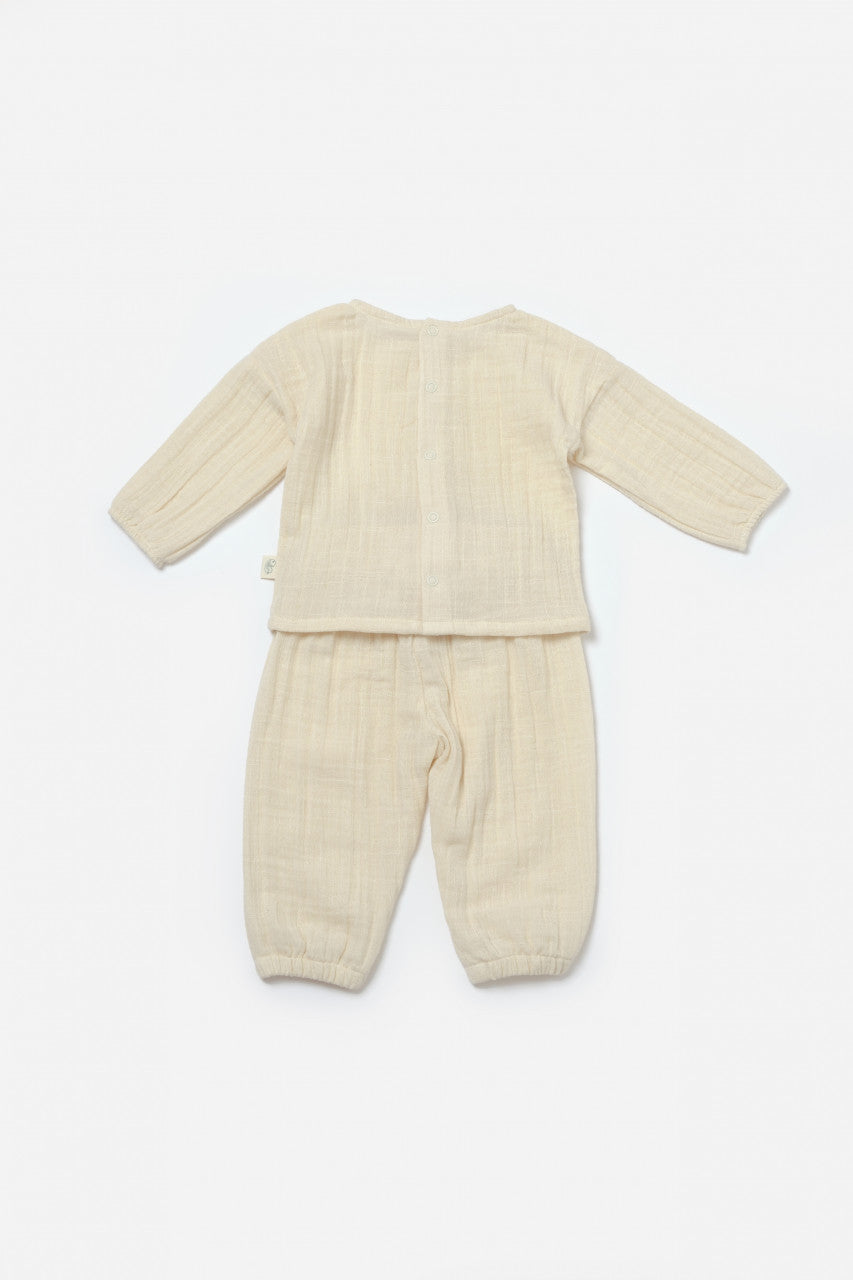 Set bluza si pantaloni, Winter muselin, 100% bumbac - Stone, BabyCosy