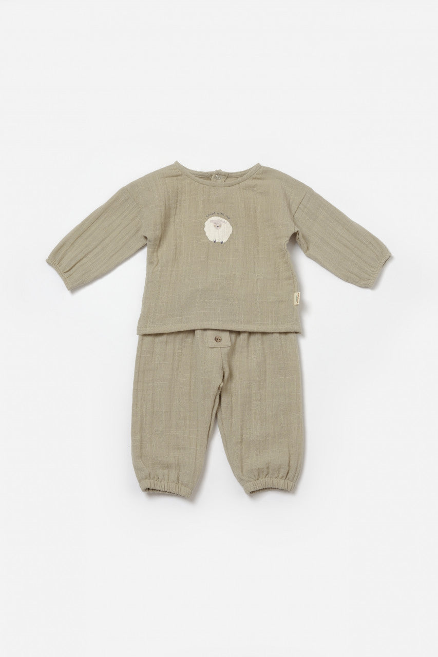 Set bluza si pantaloni, Winter muselin, 100% bumbac - Verde, BabyCosy