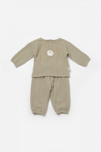 Set bluza si pantaloni, Winter muselin, 100% bumbac - Verde, BabyCosy