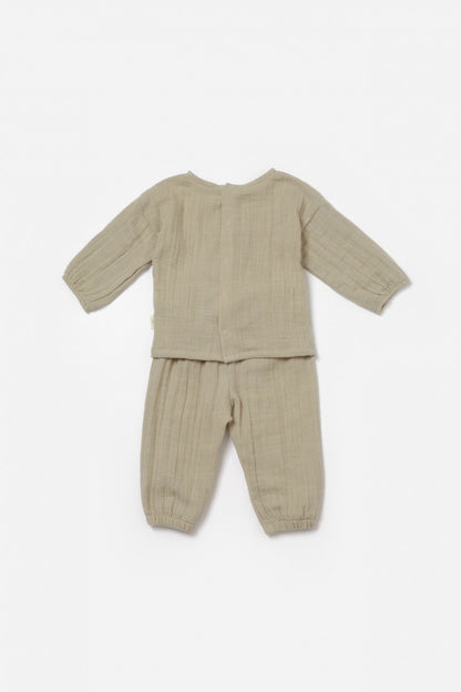 Set bluza si pantaloni, Winter muselin, 100% bumbac - Verde, BabyCosy