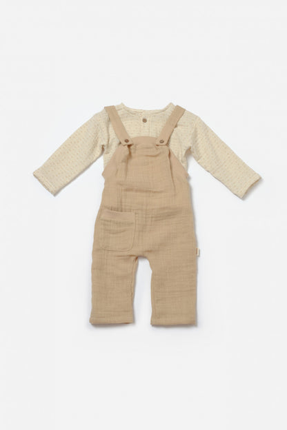 Set bluza si salopeta, Winter muselin, 100% bumbac - Apricot, BabyCosy