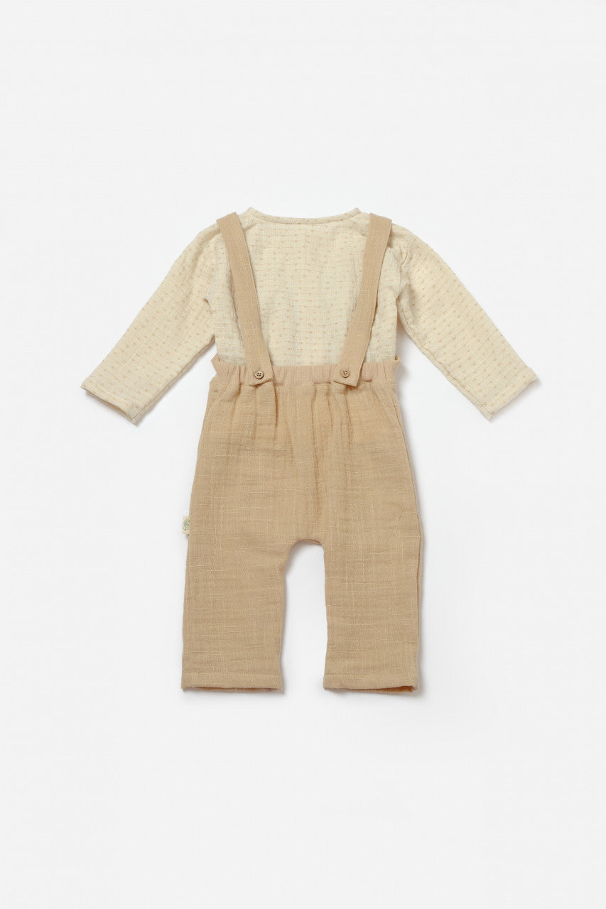 Set bluza si salopeta, Winter muselin, 100% bumbac - Apricot, BabyCosy