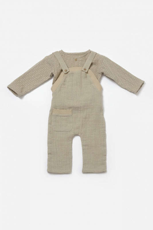 Set bluza si salopeta, Winter muselin, 100% bumbac - Verde, BabyCosy - Bluza, Salopeta