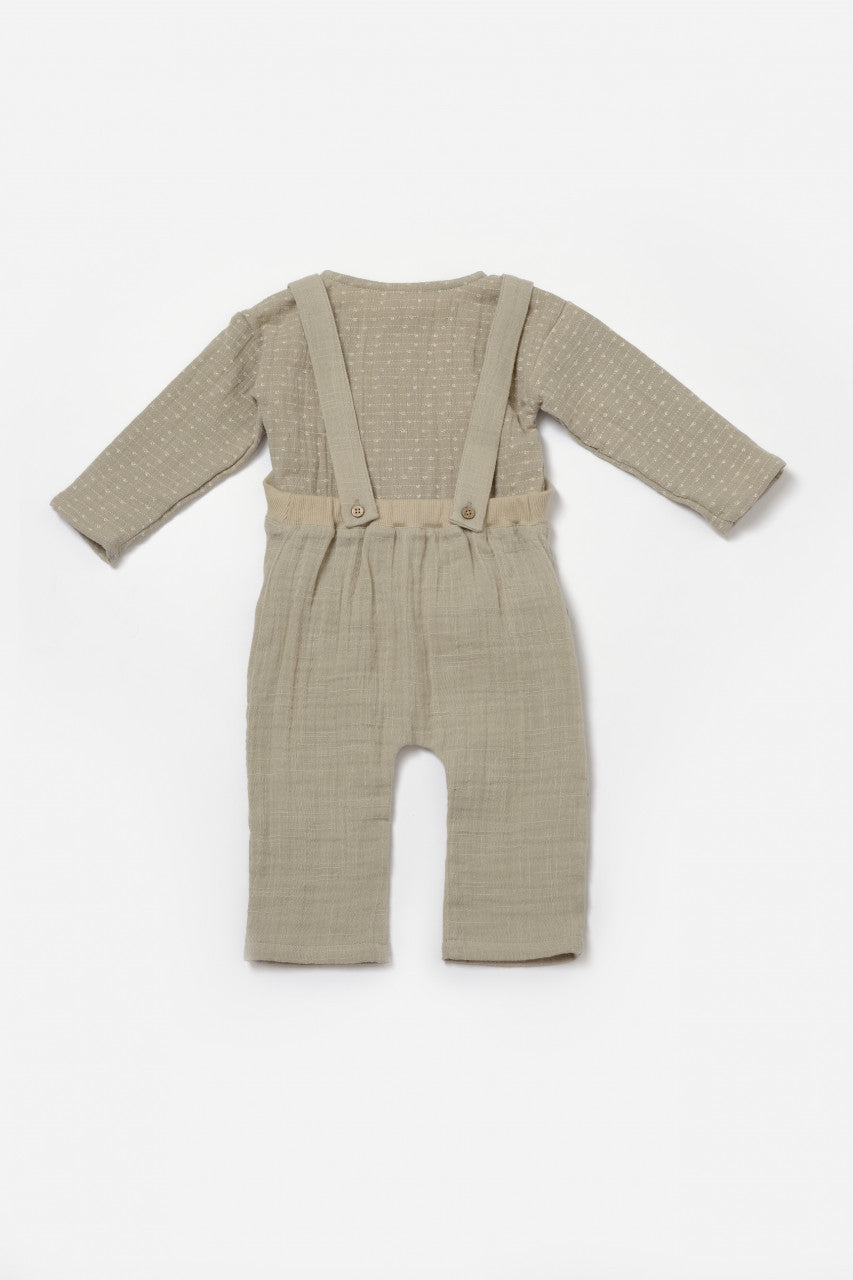 Set bluza si salopeta, Winter muselin, 100% bumbac - Verde, BabyCosy