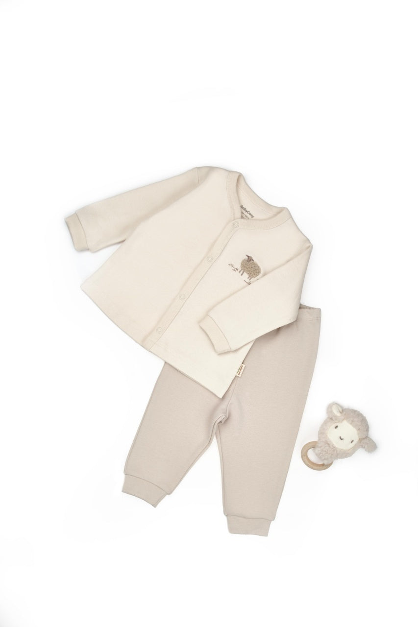 Set bluzita cu capse si pantalon, Lamb, BabyCosy, 100%bumbac organic