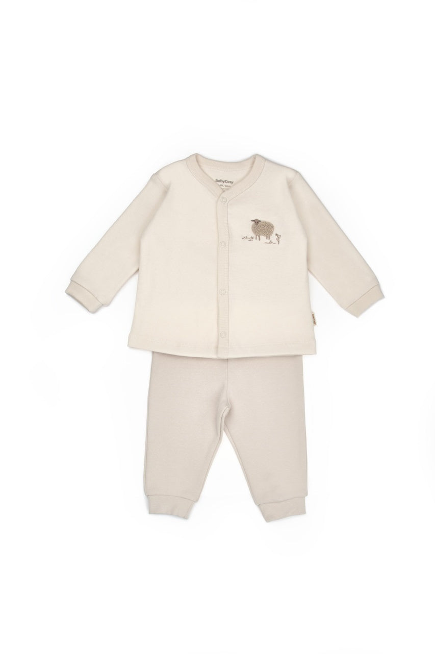 Set bluzita cu capse si pantalon, Lamb, BabyCosy, 100%bumbac organic
