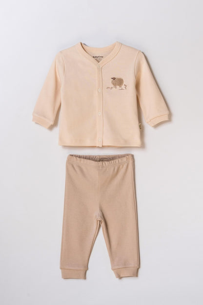 Set bluzita cu capse si pantalon, Lamb, BabyCosy, 100%bumbac organic