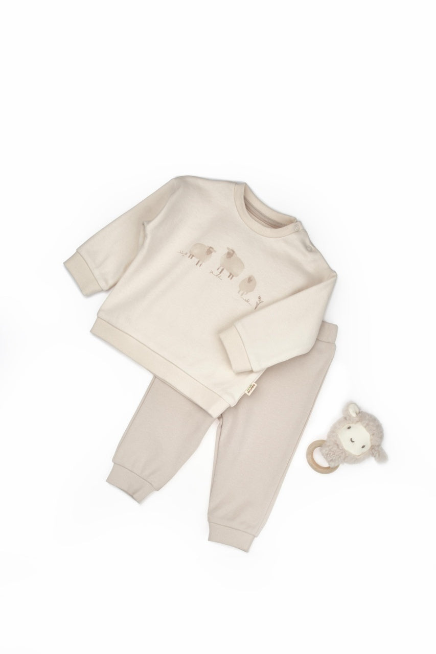 Set bluzita cu imprimeu si pantalon, Lamb, BabyCosy, 100%bumbac organic